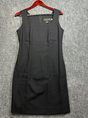 Classiques Entier Dress Womens 8 Black Wool Sleeveless Lined Back Zip Shift LBD